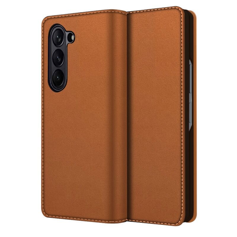 Samsung Galaxy Z Fold 5 Echt lederen hoesje Cognac