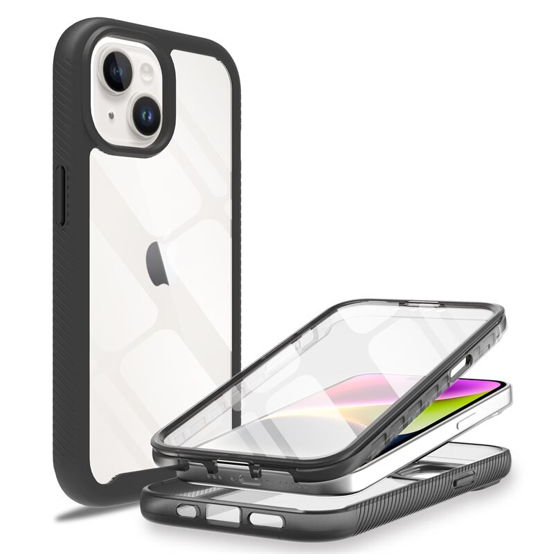 Mobique iPhone 15 Full Protection Hoesje Zwart - Volledig dekkend hoesje met gehard glazen schermbescherming