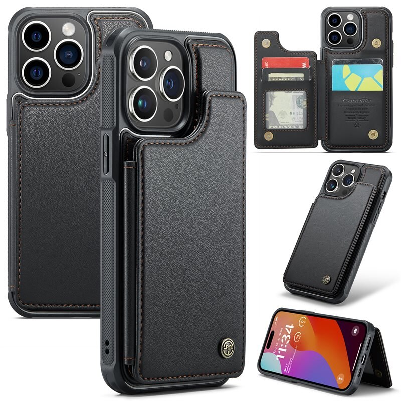 CaseMe RFID blocking Portemonnee hoesje iPhone 15 Pro zwart
