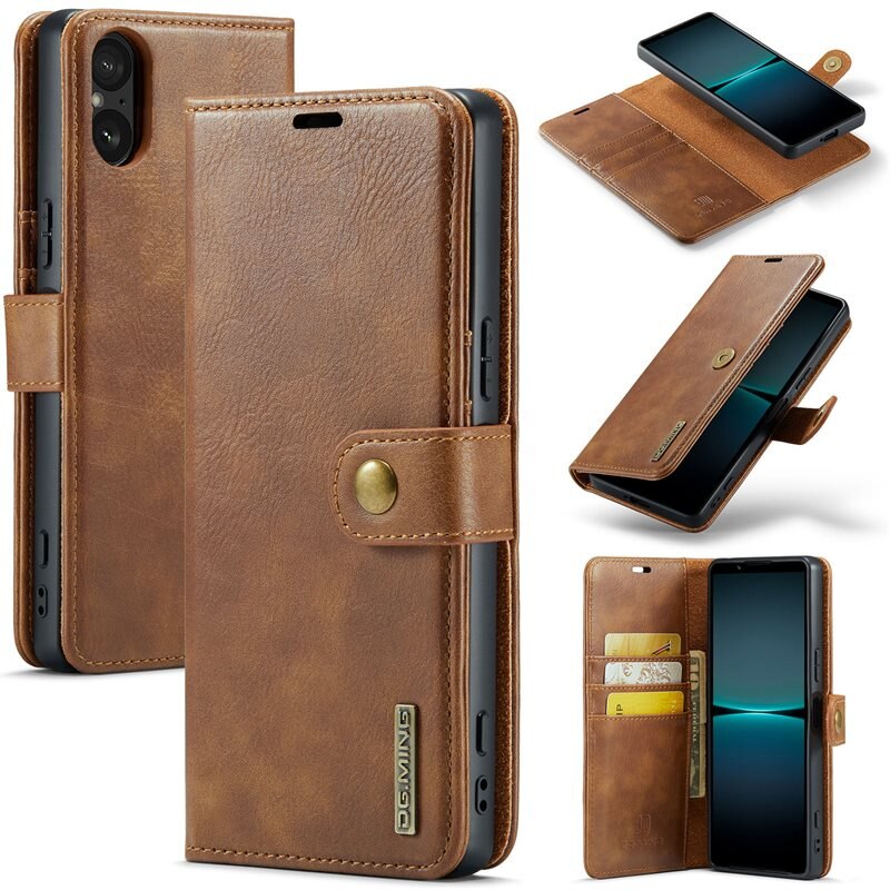 DG.MING Magnet Wallet Sony Xperia 5 V Cognac - Stijlvol lederen boekhoesje met afneembaar magnetisch binnenhoesje