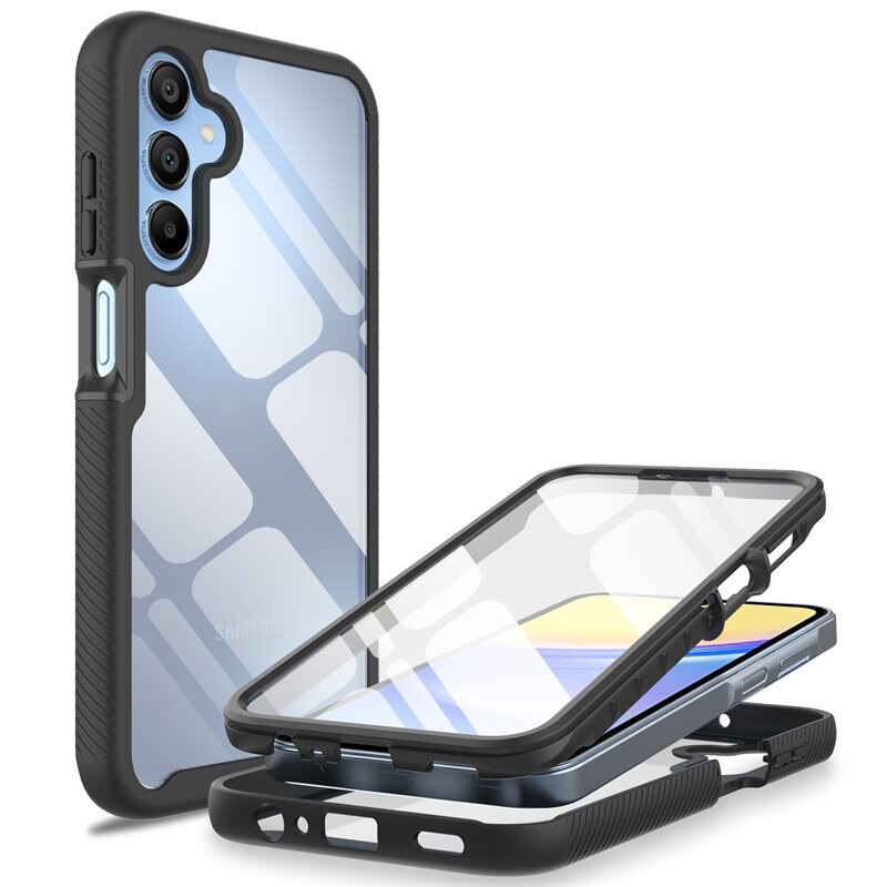 Mobique Samsung Galaxy A15 Full Protection Hoesje Zwart - Volledig dekkend hoesje met gehard glazen schermbescherming