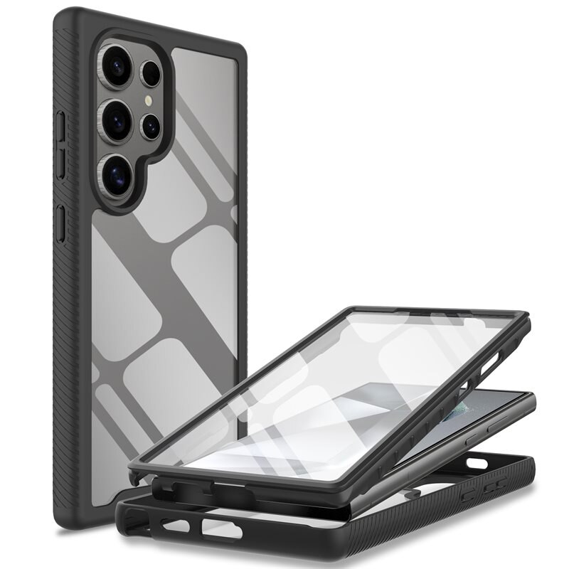 Mobique Samsung Galaxy S22 Ultra Full Protection Hoesje Zwart - Volledig dekkend hoesje met gehard glazen schermbescherming