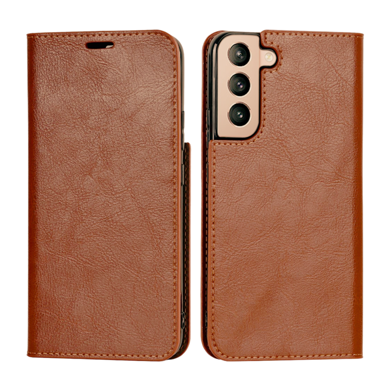 Samsung Galaxy S22 Mobielhoesje Echt Leer Bruin - Dun hoesje met kaartvak en standaardfunctie