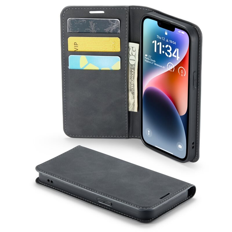 Mobique iPhone 14 Slim Smartphonehoesje Zwart - Portemonneehoesje in slank ontwerp