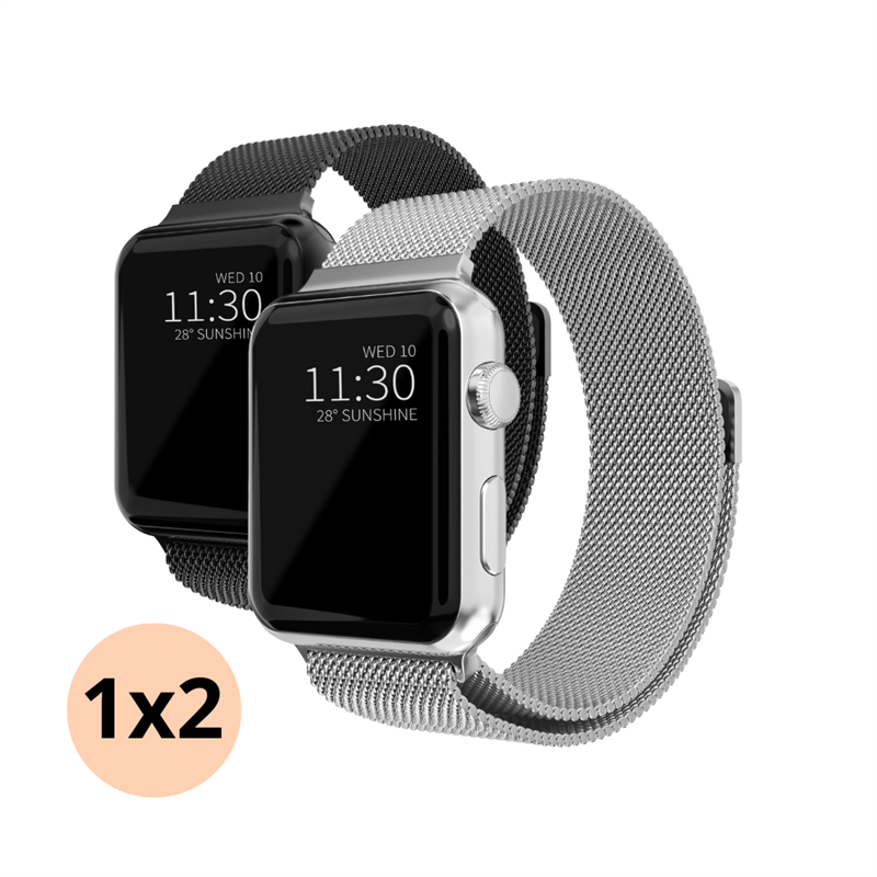 Apple Watch 44mm Kit Milanese bandje zwart & zilver