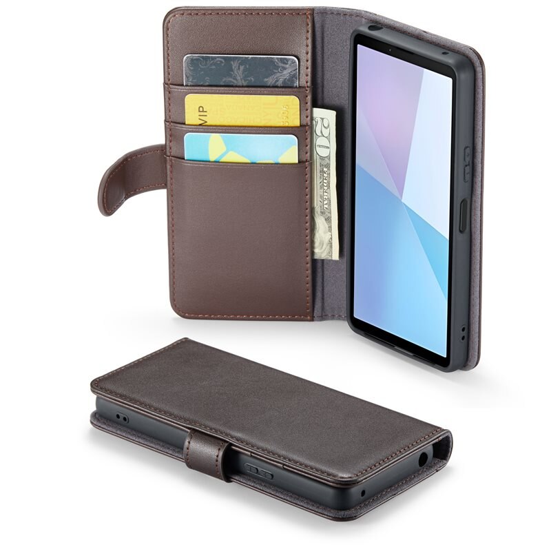 Mobique Sony Xperia 10 VI Echt lederen hoesje Bruin - Klassiek boekhoesje met plek voor briefgeld en pasjes
