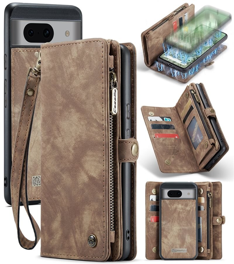 CaseMe Multi-slot Hoesje Google Pixel 8a Bruin - Telefoonhoesje met plek voor extra veel pasjes - Pasjeshouder