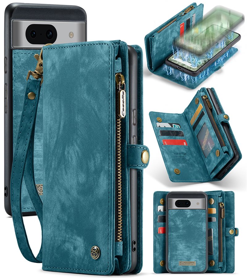 CaseMe Multi-slot Hoesje Google Pixel 8a Blauw - Telefoonhoesje met plek voor extra veel pasjes - Pasjeshouder