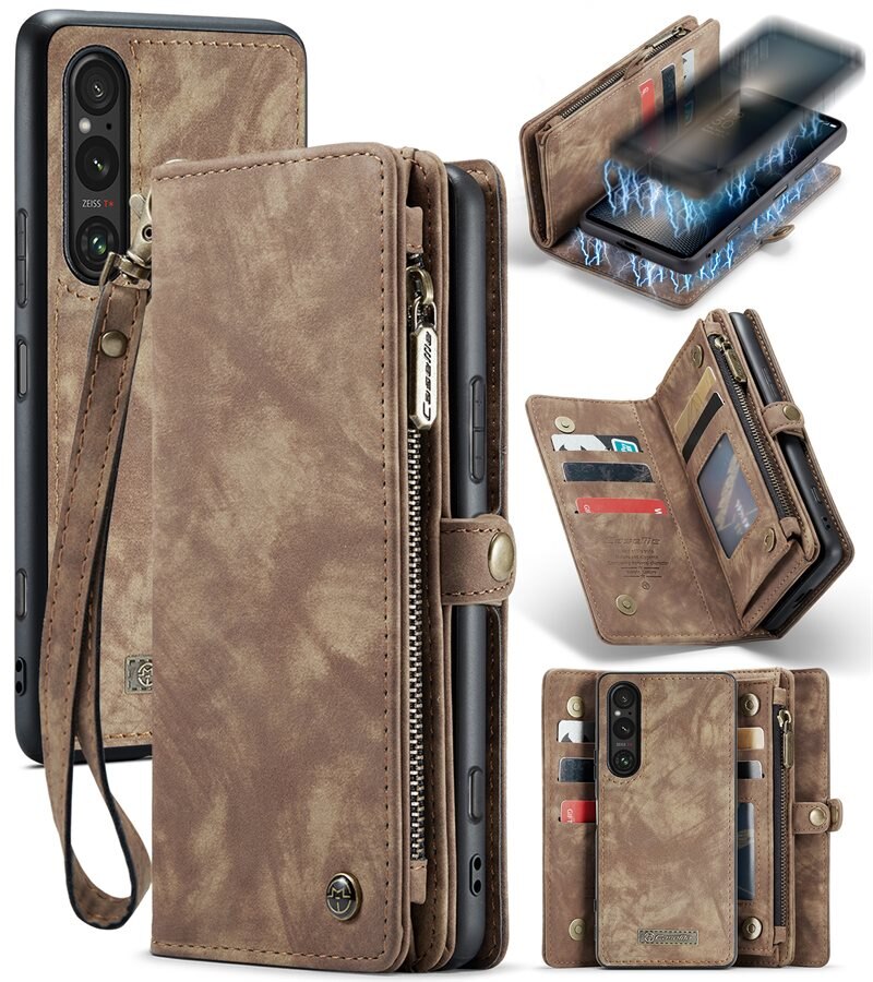 CaseMe Multi-slot Hoesje Sony Xperia 10 VI Bruin - Telefoonhoesje met plek voor extra veel pasjes - Pasjeshouder