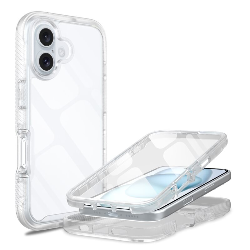Mobique iPhone 16 Full Protection Hoesje Transparant - Volledig dekkend hoesje met gehard glazen schermbescherming