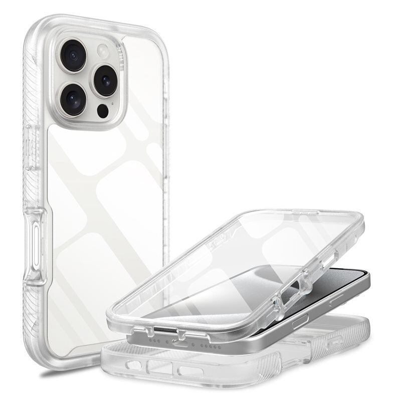 Mobique iPhone 16 Pro Max Full Protection Hoesje Transparant - Volledig dekkend hoesje met gehard glazen schermbescherming