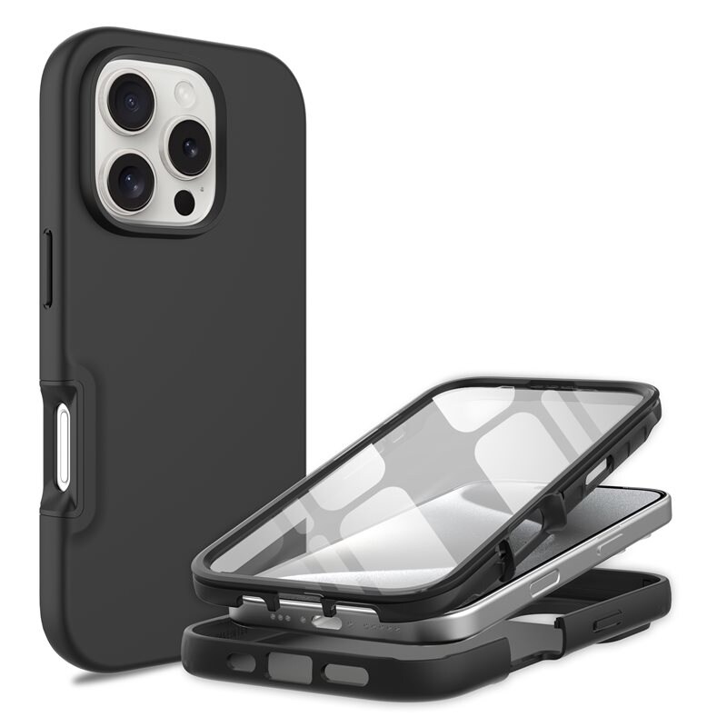 Mobique iPhone 16 Pro Max Full Protection Hoesje Zwart - Volledig dekkend hoesje met gehard glazen schermbescherming