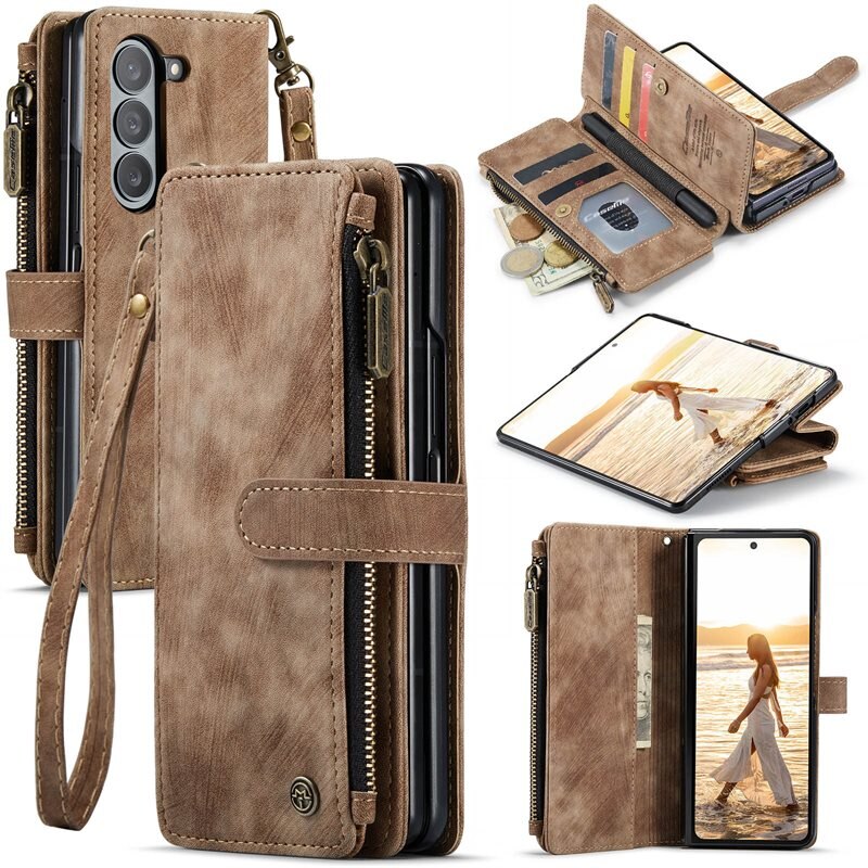 CaseMe Bookcover hoesje Rits Samsung Galaxy Z Fold 6 bruin