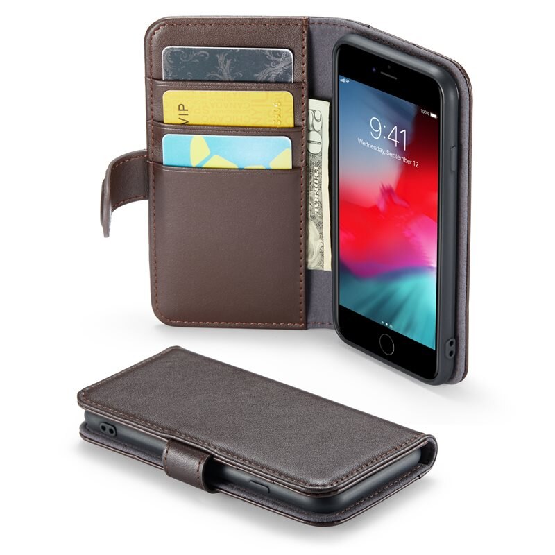 Mobique iPhone 7 Echt lederen hoesje Bruin - Klassiek boekhoesje met plek voor briefgeld en pasjes