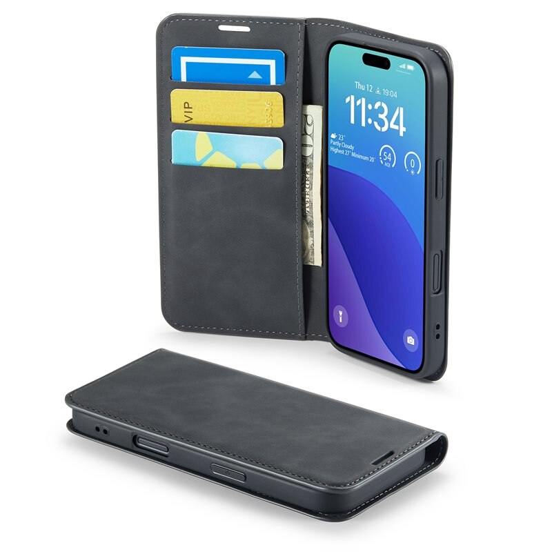 Mobique iPhone 16 Pro Slim Smartphonehoesje Zwart - Portemonneehoesje in slank ontwerp