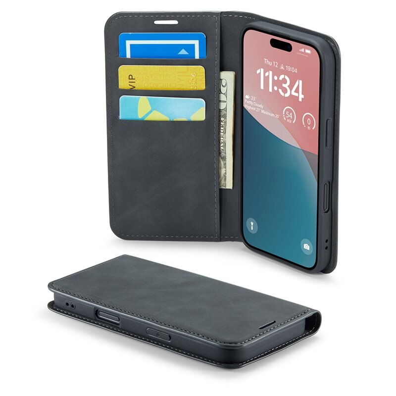 Mobique iPhone 16 Slim Smartphonehoesje Zwart - Portemonneehoesje in slank ontwerp
