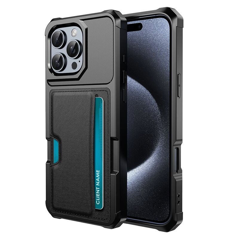 iPhone 16 Pro Tough Card Case zwart - Schokbestendig telefoonhoesje met pasjeshouder