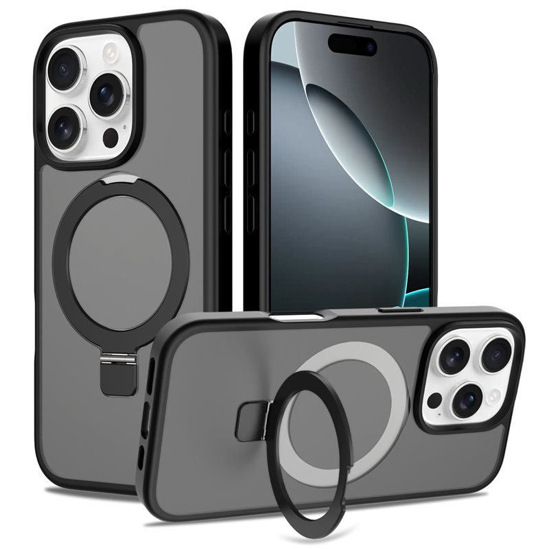 iPhone 16 Pro Hybridcase Magnetic Ring Zwart - Fraaie hoesje met uitklapbare magnetische ring
