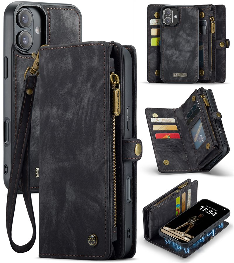 CaseMe Multi-slot Hoesje iPhone 16 Plus Grijs - Telefoonhoesje met plek voor extra veel pasjes - Pasjeshouder