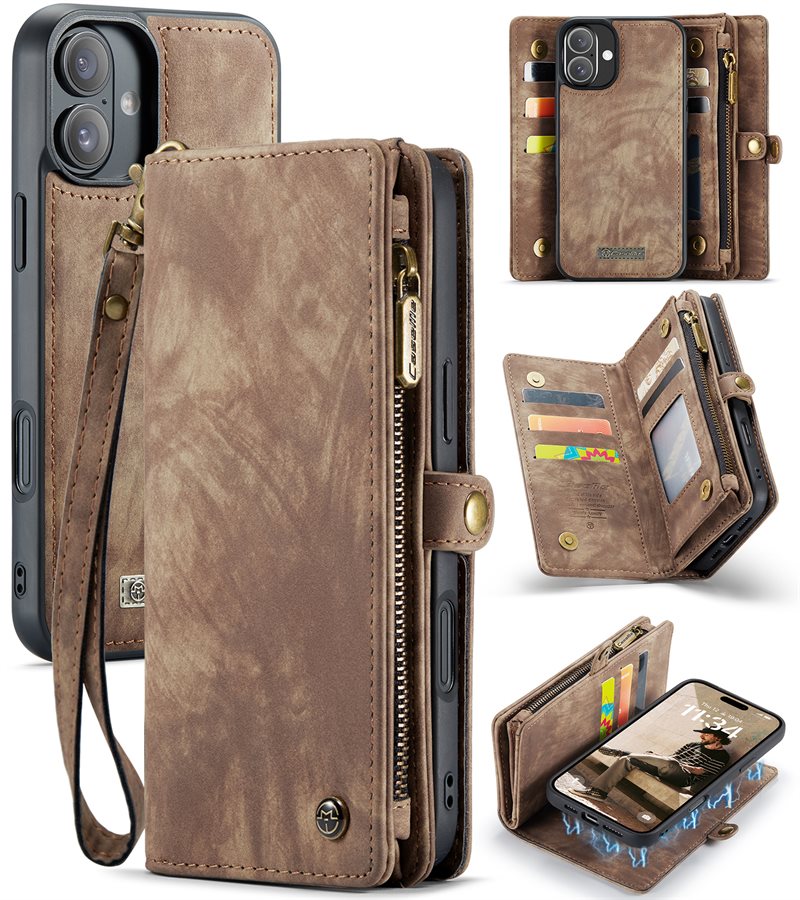CaseMe Multi-slot Hoesje iPhone 16 Plus Bruin - Telefoonhoesje met plek voor extra veel pasjes - Pasjeshouder