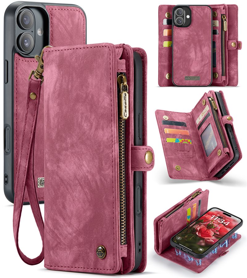 CaseMe Multi-slot Hoesje iPhone 16 Plus Rood - Telefoonhoesje met plek voor extra veel pasjes - Pasjeshouder