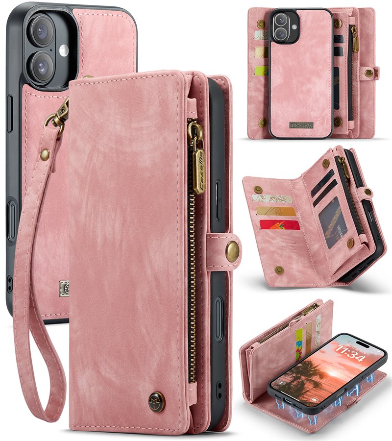 CaseMe Multi-slot Hoesje iPhone 16 Plus Roze - Telefoonhoesje met plek voor extra veel pasjes - Pasjeshouder