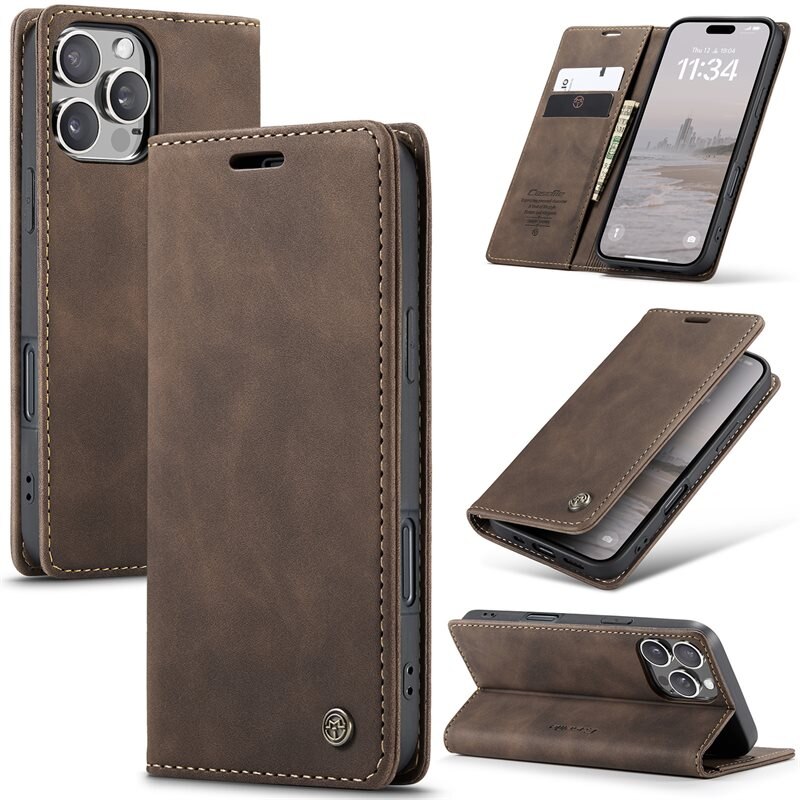 CaseMe Slim Bookcover Hoesje iPhone 16 Pro Max Bruin - Dun telefoonhoesje met pasjeshouder