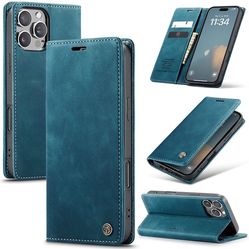 CaseMe Slim Bookcover Hoesje iPhone 16 Pro Blauw - Dun telefoonhoesje met pasjeshouder