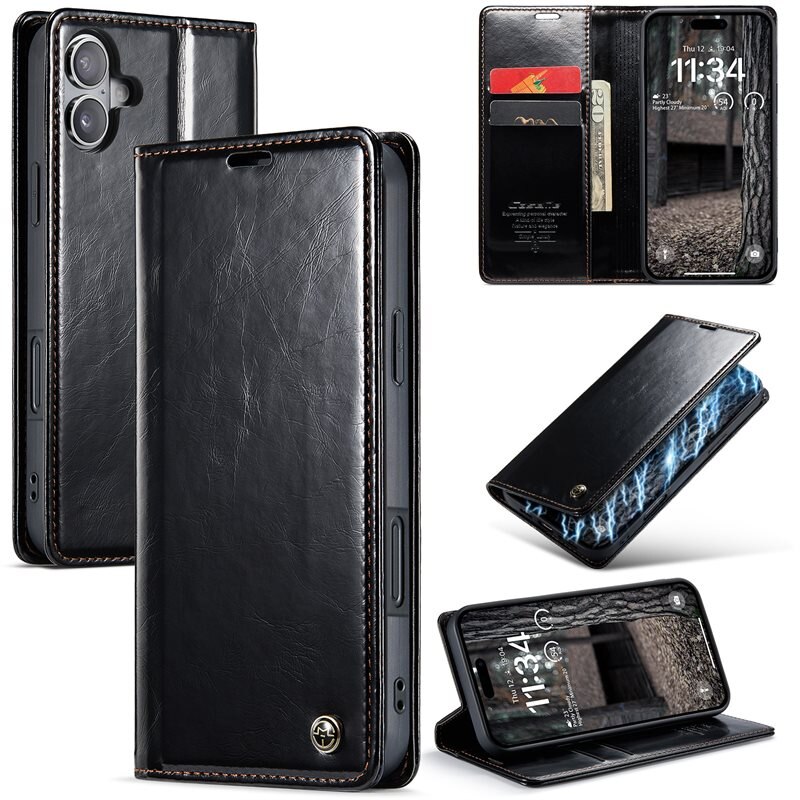 CaseMe Kunstleren hoesje iPhone 16 zwart