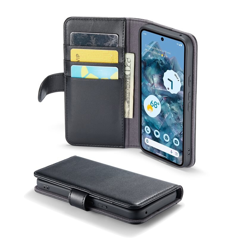 Mobique Google Pixel 9 Echt lederen hoesje Zwart - Klassiek boekhoesje met plek voor briefgeld en pasjes