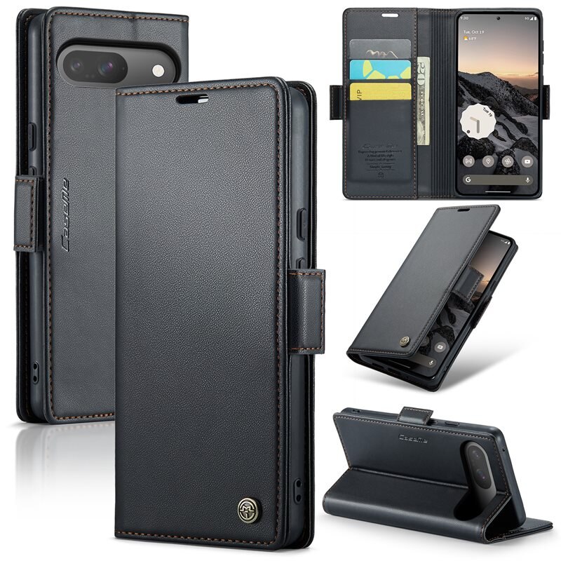 CaseMe RFID blocking Slim Bookcover Hoesje Google Pixel 9 Zwart - Telefoonhoesje met portemonnee en RFID-bescherming