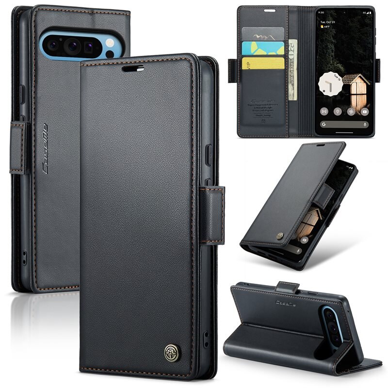 CaseMe RFID blocking Slim Bookcover Hoesje Google Pixel 9 Pro XL Zwart - Telefoonhoesje met portemonnee en RFID-bescherming