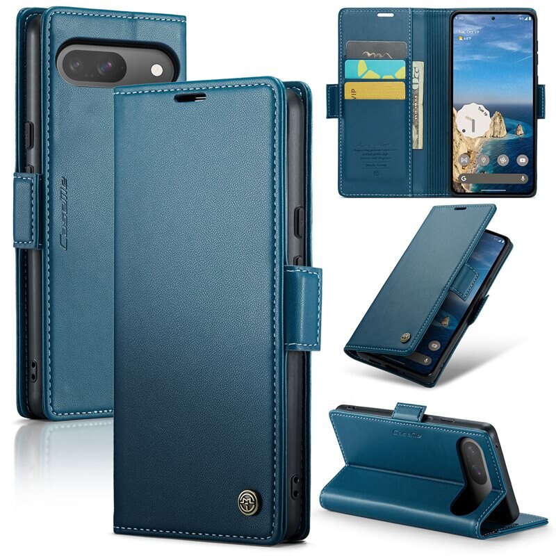 CaseMe RFID blocking Slim Bookcover Hoesje Google Pixel 9 Blauw - Telefoonhoesje met portemonnee en RFID-bescherming