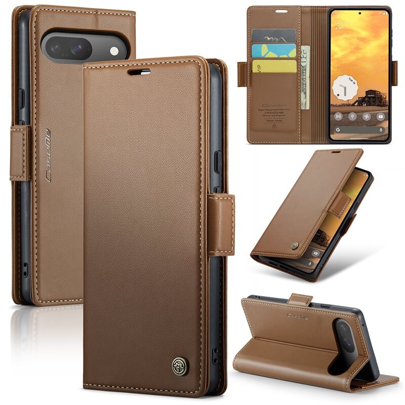 CaseMe RFID blocking Slim Bookcover Hoesje Google Pixel 10 Bruin - Telefoonhoesje met portemonnee en RFID-bescherming