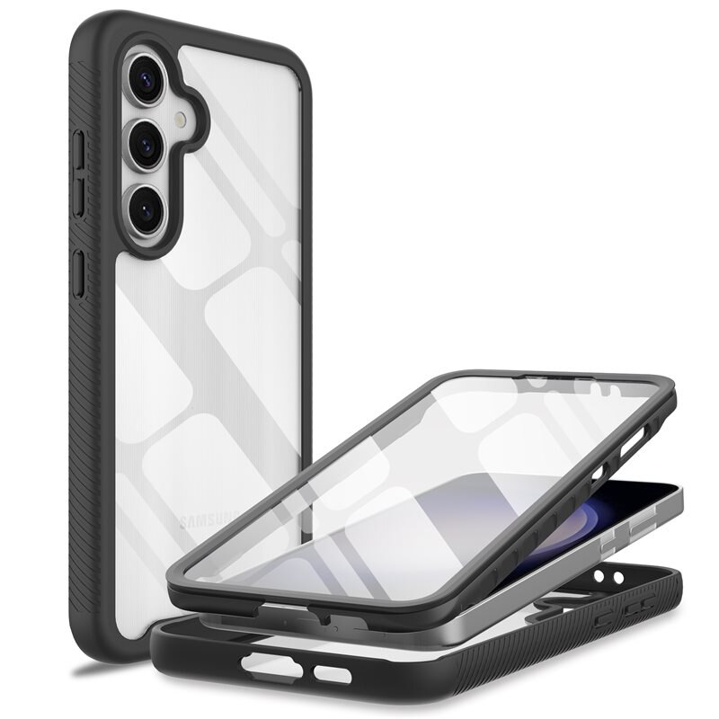 Mobique Samsung Galaxy S25 Full Protection Hoesje Zwart - Volledig dekkend hoesje met gehard glazen schermbescherming