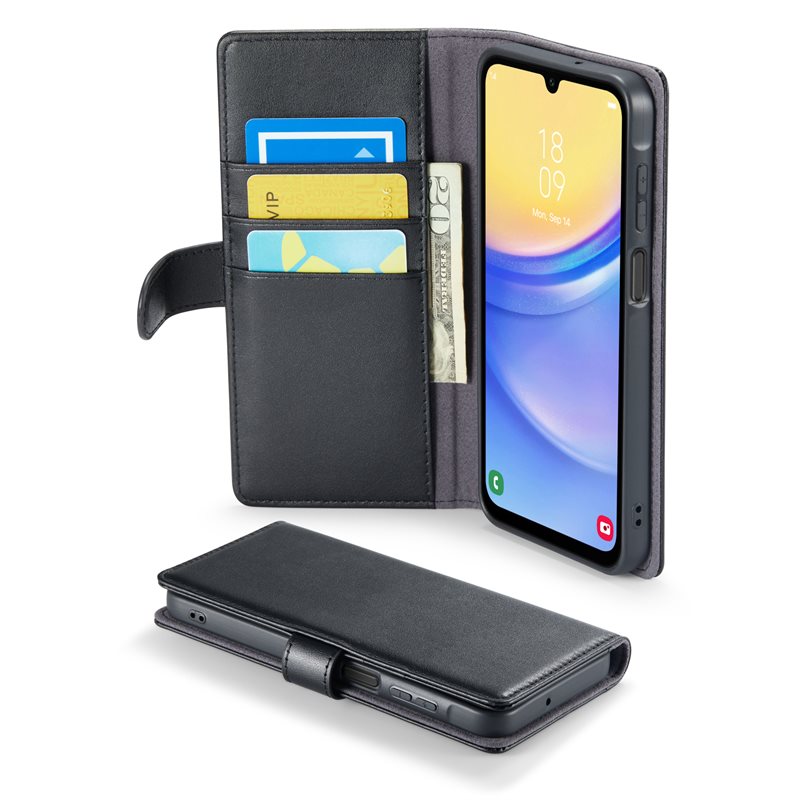 Mobique Samsung Galaxy A16 Echt lederen hoesje Zwart - Klassiek boekhoesje met plek voor briefgeld en pasjes