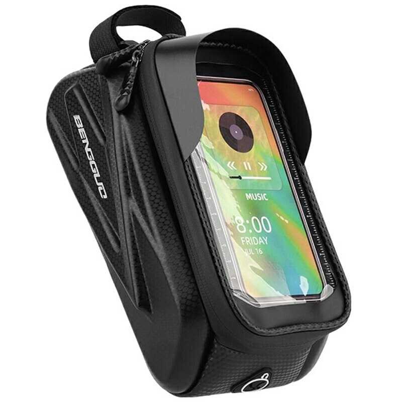 Waterafstotende fietstas met telefoonhouder, zwart