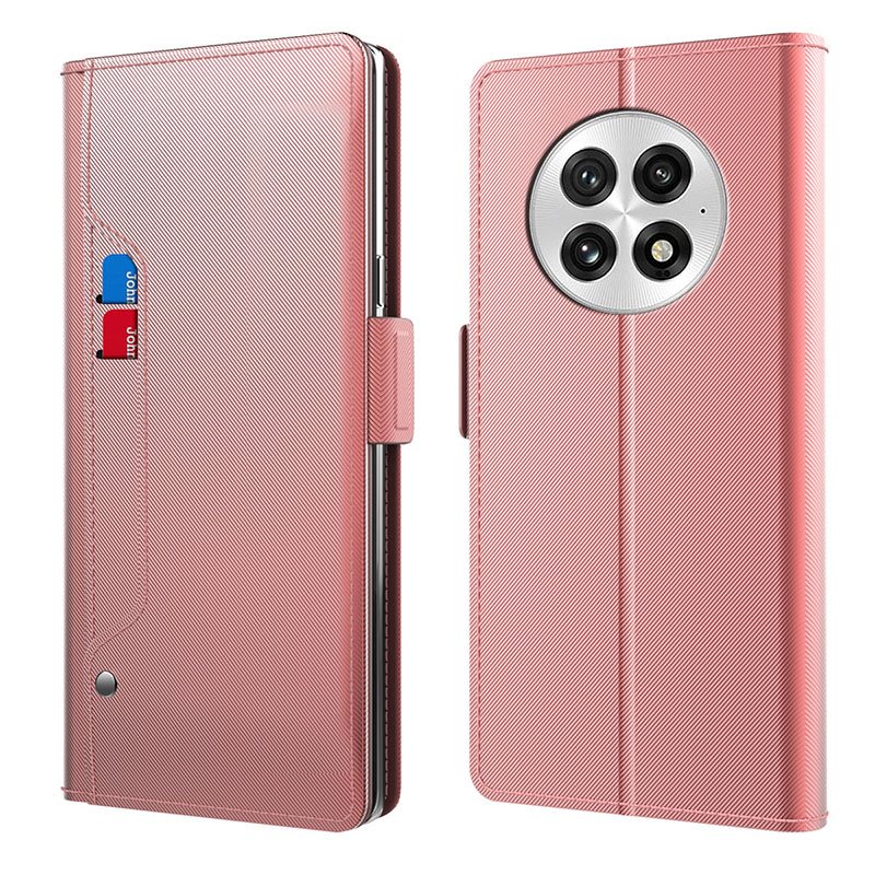 OnePlus 13 Bookcover Hoesje met Spiegel roze goud - Telefoonhoesje met plek voor pasjes en briefgeld