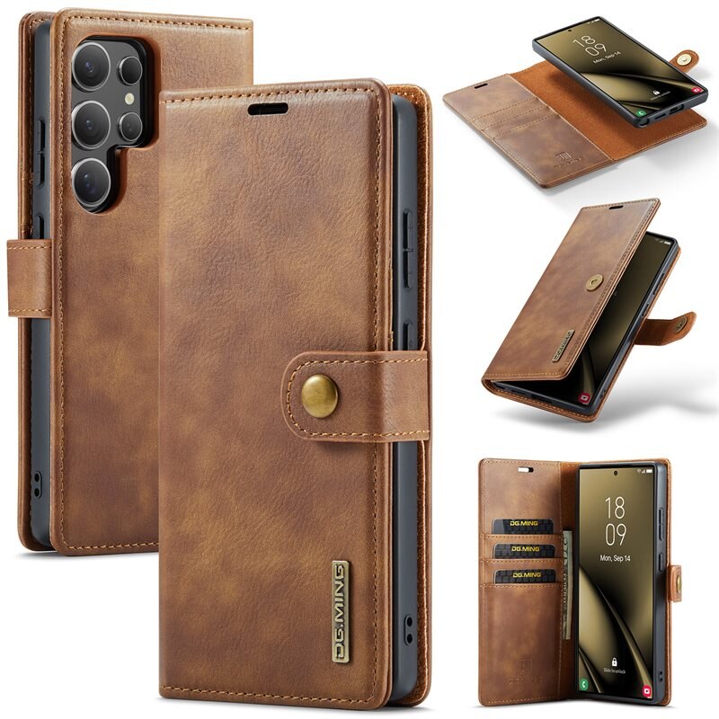 DG.MING Magnet Wallet Samsung Galaxy S25 Ultra Cognac - Stijlvol lederen boekhoesje met afneembaar magnetisch binnenhoesje