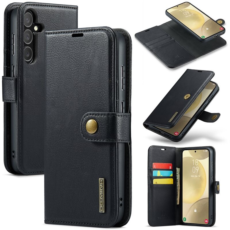 DG.MING Magnet Wallet Samsung Galaxy S25 Plus Black - Stijlvol lederen boekhoesje met afneembaar magnetisch binnenhoesje