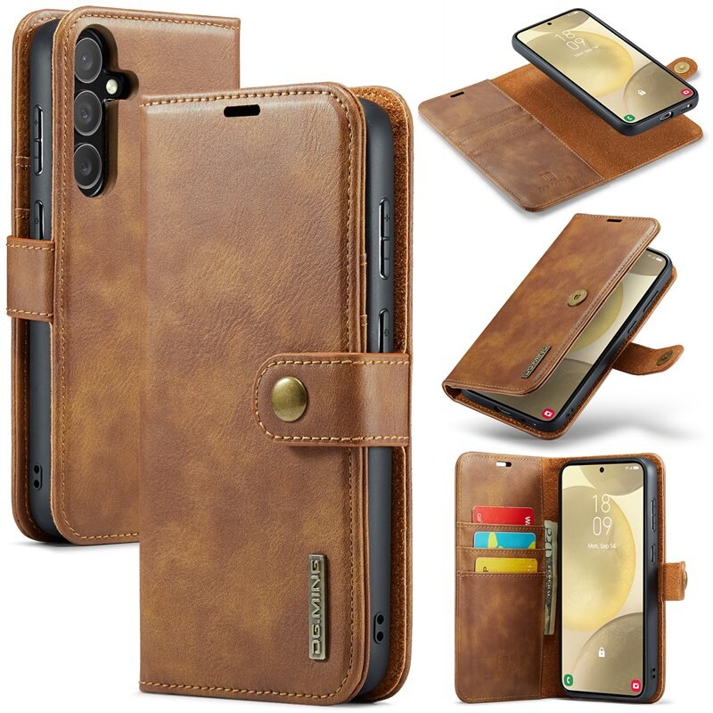 DG.MING Magnet Wallet Samsung Galaxy S25 Plus Cognac - Stijlvol lederen boekhoesje met afneembaar magnetisch binnenhoesje