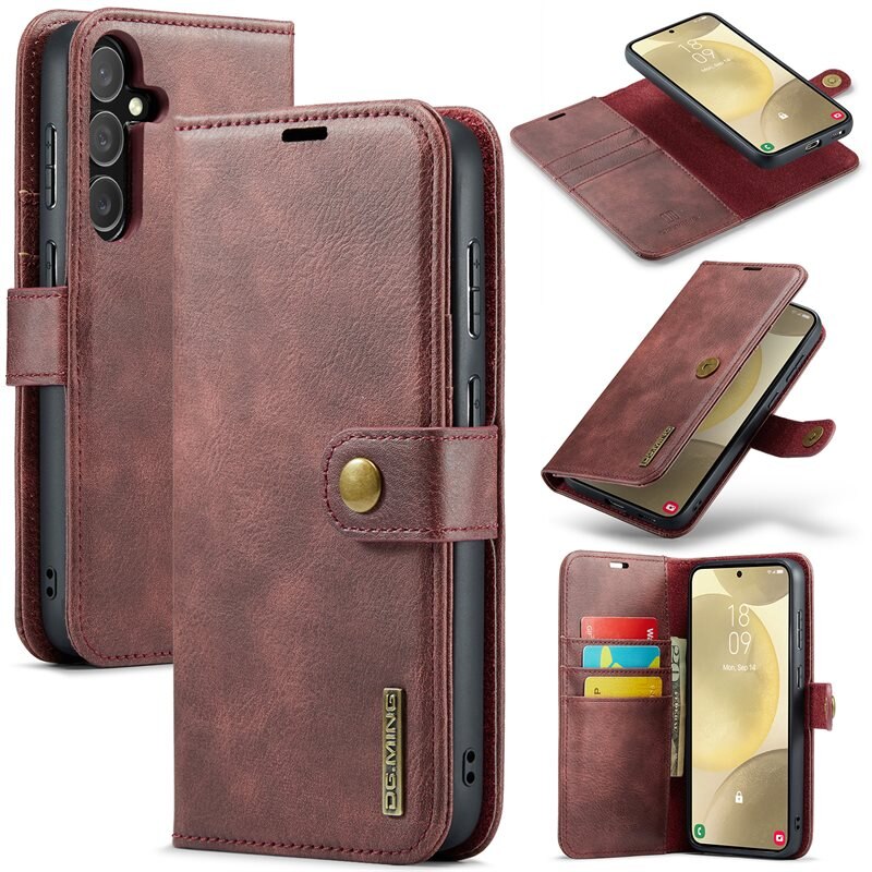DG.MING Magnet Wallet Samsung Galaxy S25 Plus Red - Stijlvol lederen boekhoesje met afneembaar magnetisch binnenhoesje