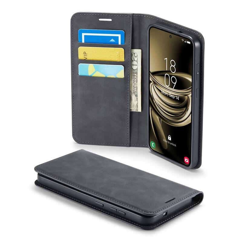Mobique Samsung Galaxy S25 Plus Slim Smartphonehoesje Zwart - Portemonneehoesje in slank ontwerp