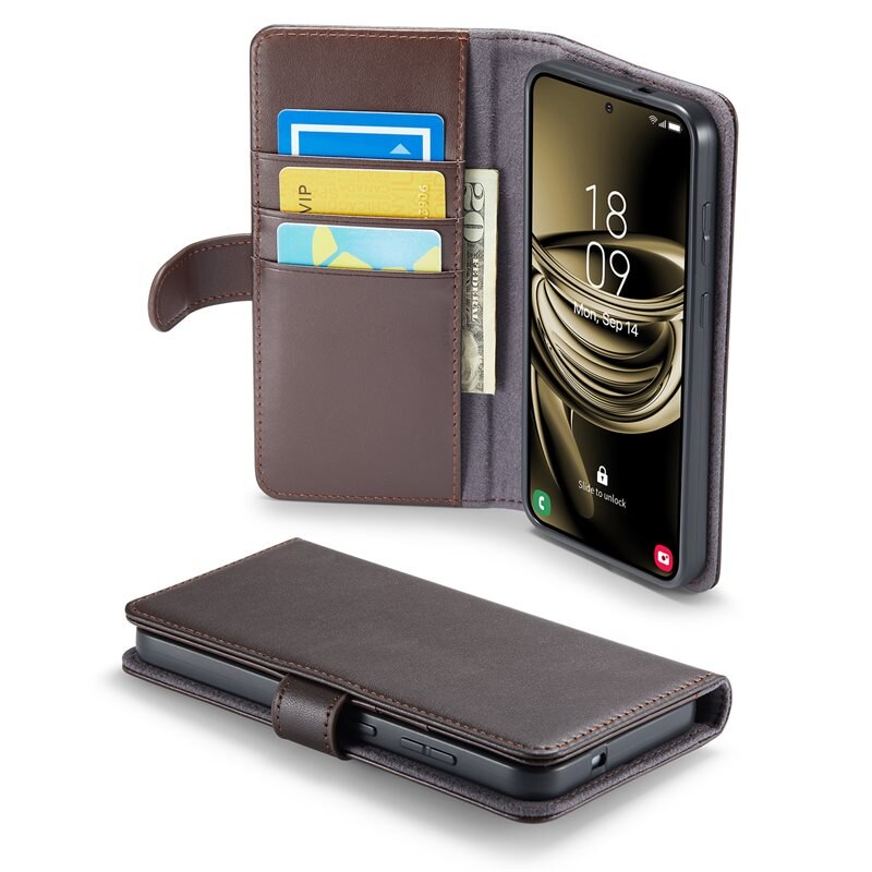 Mobique Samsung Galaxy S25 Plus Echt lederen hoesje Bruin - Klassiek boekhoesje met plek voor briefgeld en pasjes