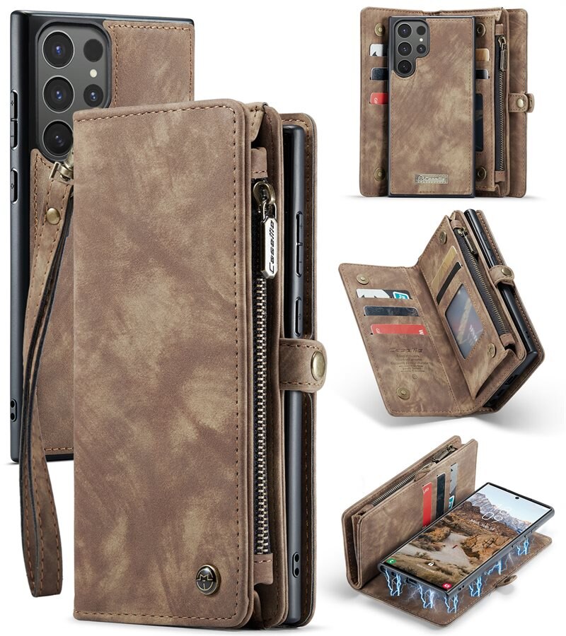 CaseMe Multi-slot Hoesje Samsung Galaxy S25 Ultra Bruin - Telefoonhoesje met plek voor extra veel pasjes - Pasjeshouder