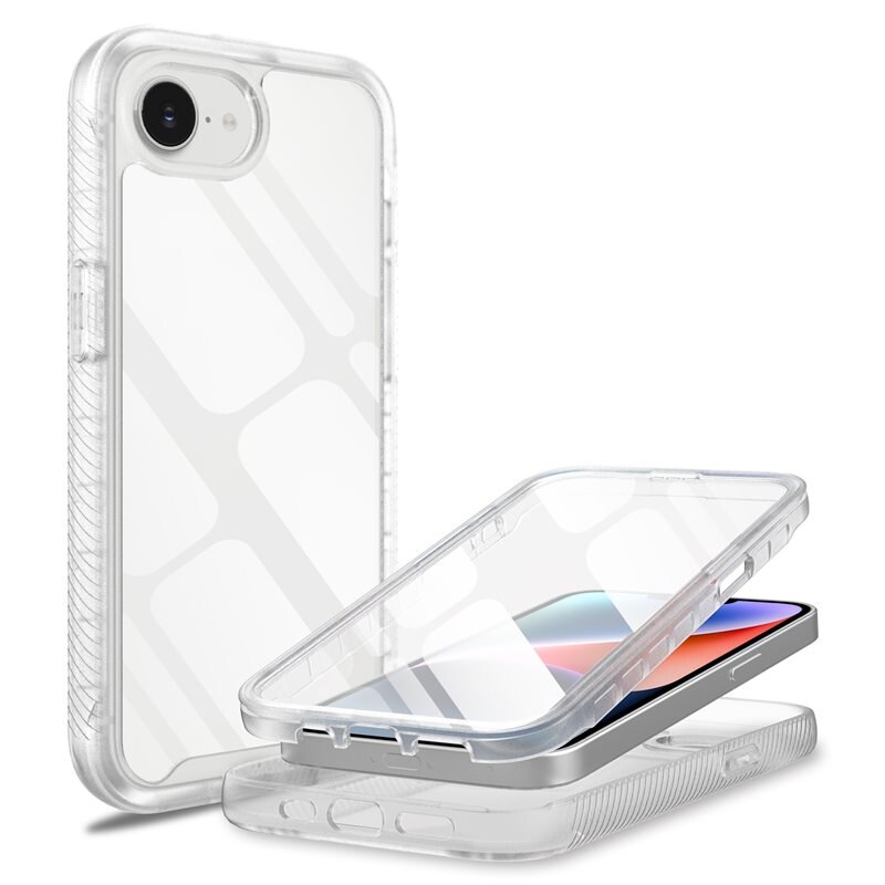 Mobique iPhone 16e Full Protection Hoesje Transparant - Volledig dekkend hoesje met gehard glazen schermbescherming