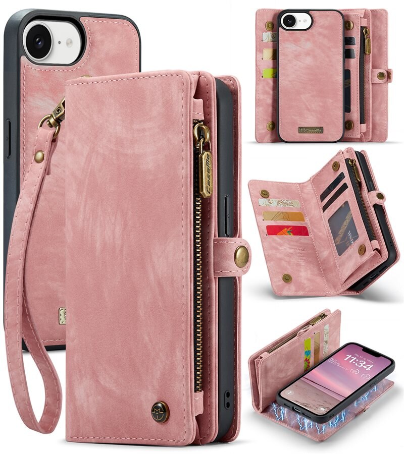 CaseMe Multi-slot Hoesje iPhone 16e Roze - Telefoonhoesje met plek voor extra veel pasjes - Pasjeshouder