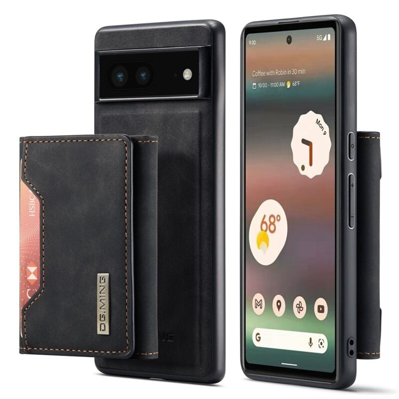 DG.MING Magnetic Card Slots Case Google Pixel 6a Zwart - Mooi leren hoejse met afneembaar portemonneetje