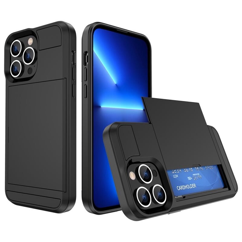 iPhone 14 Pro Hoesje met Cardslot Zwart - Beschermhoes met plek voor pasjes