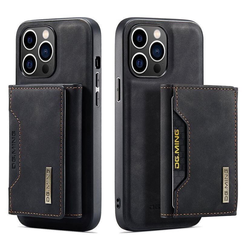 DG.MING Magnetic Card Slots Case iPhone 15 Pro Zwart - Mooi leren hoejse met afneembaar portemonneetje